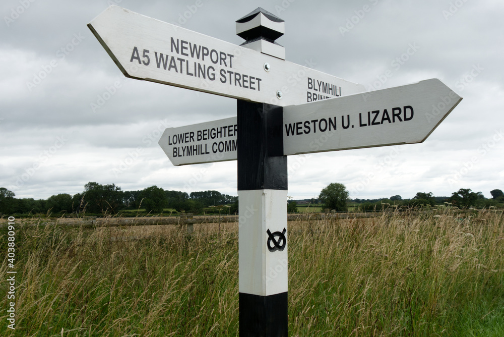 Wall mural a wooden road sign in staffordshire england