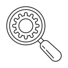 Magnifying icon vector. Glass is including gear as analytics, searching sign. Lupe, focus