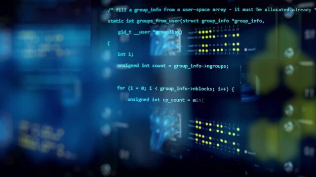 3D programming code abstract technology background of software developer and computer script. Software or blockchain concept. Running hud text.Technological intro, screensaver. Security or hacking