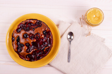 delicious freshly baked berry pie on a rustic background