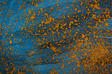 Abstract blue background with Golden drops and streaks.