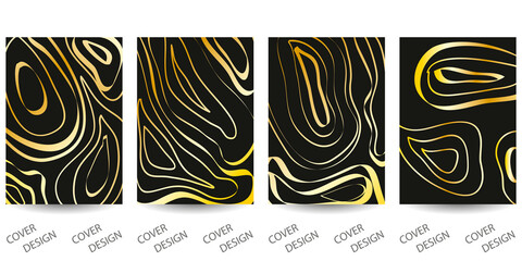 Fototapeta na wymiar Abstract minimal geometric backgrounds set. Black and gold geometric pattern with art texture from different wavy lines . For printing on covers, banners, sales, flyers. Modern design. Vector. EPS10