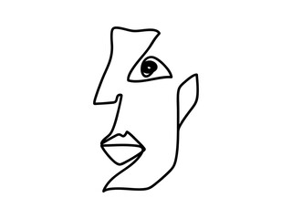 Abstract male linear portrait. Contour face guy looking pensively made in one black line. Continuous minimalism with trendy vector abstraction.