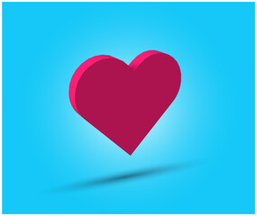 3D red heart shape icon with blue background. 3D heart shape .