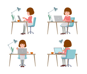 Fototapeta premium flat type Straight bangs women_desk-work-angle