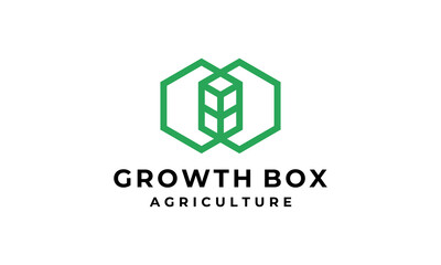 growth box cube eco leaf link connection logo design template