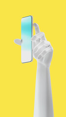 Hand holding phone, isolated on background. 3d rendering