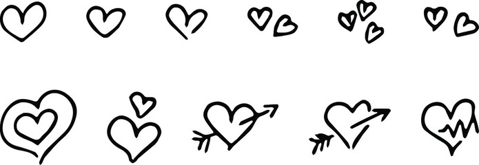 Hearts Doodle Pencil Handdrawn set