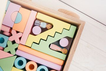 Wooden construction kit in a large box-cars made of plywood.