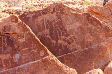 5000 year old rock carvings at Twyfelfontein, Namibia, one of the country's most visited tourist attraction.
