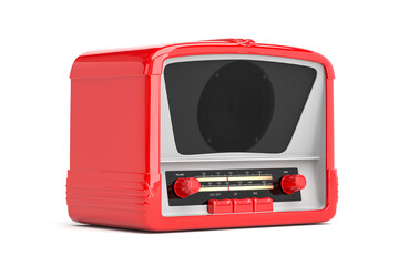 red vintage retro style radio loudspeaker isolated - 3d render