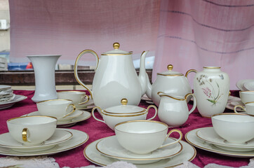 Novi Sad, Serbia - December 29. 2020: Porcelain dishes in the shop window. Novi Sad, Serbia