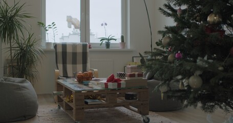 Christmas tree indoors living room panorama