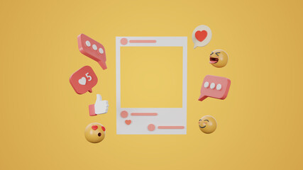 3d render social media concept for content editor.