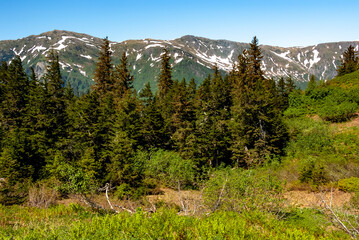 Scenic view of snow capped mountains surrounding Juneau