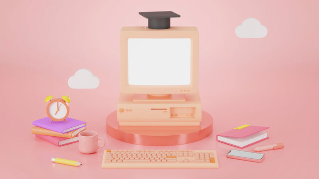 3d render learning concept online education while quarantine