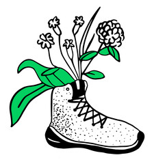 doodles with image of sports shoes with plants