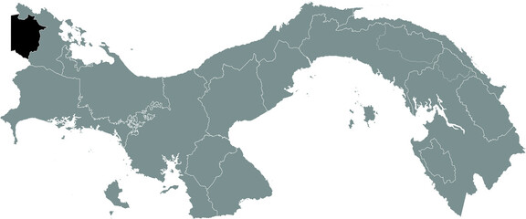 Black location map of the Panamanian Naso Tjër Di indigenous region inside gray map of Panama