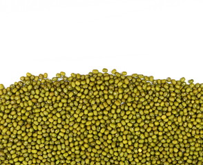 Dry green beans on white background. Organic raw green beans mungo (Vigna radiata) isolated on white background. 