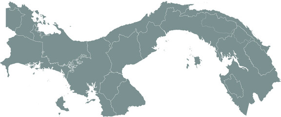 Gray vector map of Panama with white borders of it's departments