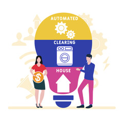 Flat design with people. ACH - Automated Clearing House acronym, business concept background.   Vector illustration for website banner, marketing materials, business presentation, online advertising.