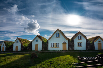 Wooden traditional turf houses Glaumbaer. North Iceland
