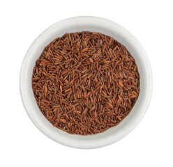 Red wild rice in a bowl isolated on white background