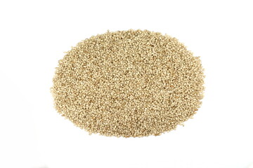 Organic integral sesame seeds isolated on white background.