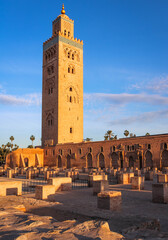 Obraz premium Beautiful view of Koutoubia Mosque in Marrakech in Morocco, blue sky background