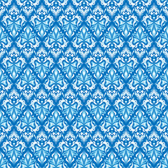 Damask blue seamless pattern. Vintage floral seamless background. Pattern for textile, fabric and wallpaper