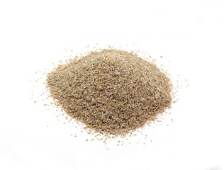 Dry spelt bran pile isolated on white background. Powder Organic Spelt Bran.