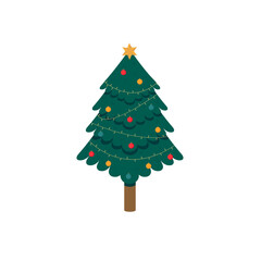 Christmas tree, vector illustration isolated on white background, template for design, greeting card, invitation.