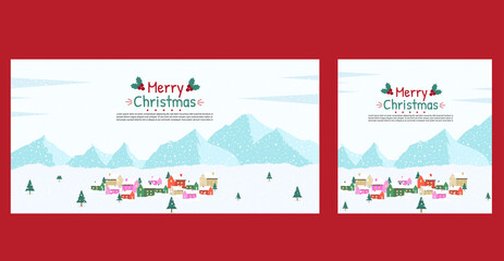 Christmas snow scene vector, Flat design christmas, landscape christmas background or banner.