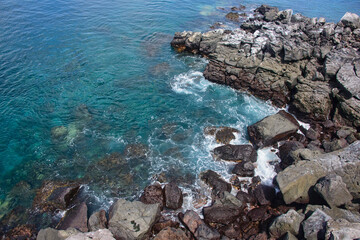 Beautiful aerial view of the Tijeretas Bay, Isla San Cristobal, Galapagos Islands, Ecuador