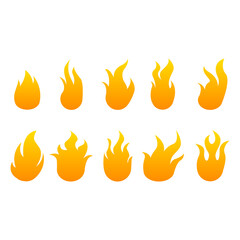 Fire flame vector icons. Flames of different shapes. Fireball set, flaming symbols, flame bundle vector.
