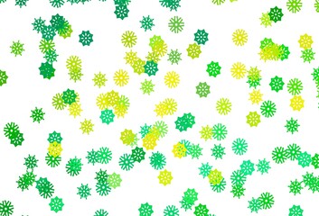 Light Green, Yellow vector pattern with christmas snowflakes.