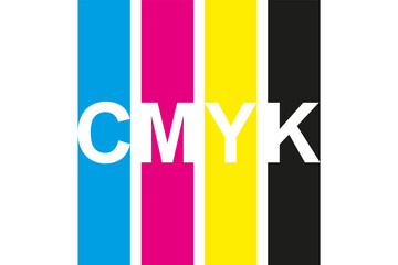 Cmyk print icon. Four lines in cmyk colors symbol. Cyan, magenta, yellow, key, black stripes isolated on white background