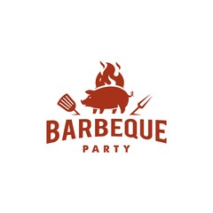 pig and fire logo, Grill Barbeque invitation party barbecue bbq Logo design vintage hipster style