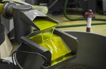Keuken spatwand met foto Closeup shot of an olive oil extraction process in a factory © Jurica Tomic/Wirestock