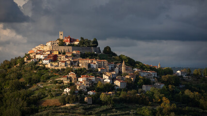 Landscape of the town of Motovun, Istria, Croatia under a gloomy