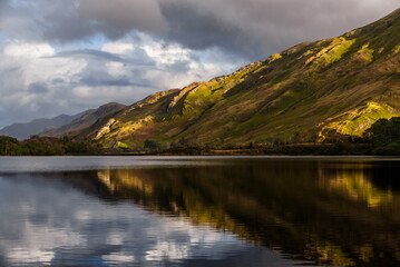 Stormy sky, mountains and lake in Connemara, County Galway, Ireland