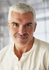 Portrait of his he nice-looking attractive masculine cheerful ch