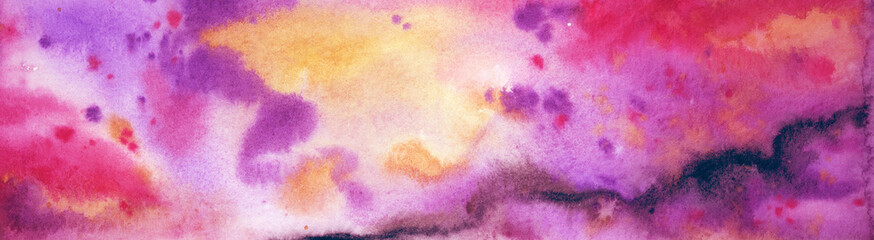 Watercolor abstraction in violet-pink tones with an admixture of golden color, background for a banner, poster, textiles, various prints for household use, etc.