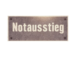 German sign isolated over white. Notausstieg (Emergency exit)