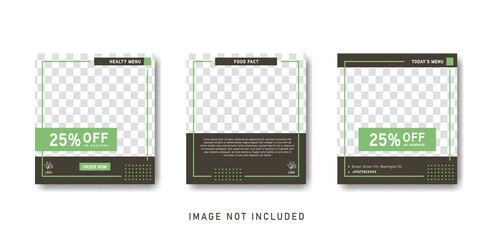 Social media instagram healthy food sale promotion and article template post in green and brown color style