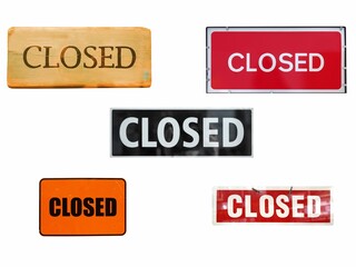 Closed signs isolated over white