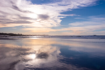 setting sun reflected on the beach
