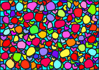hearts and rose petals colorful design moses stained glass background illustration vector