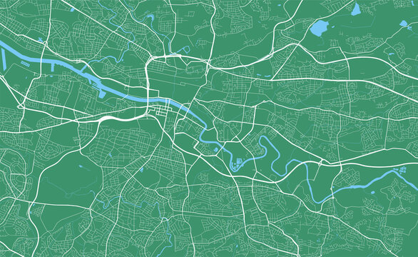 Detailed map of Glasgow city, linear print map. Cityscape panorama.
