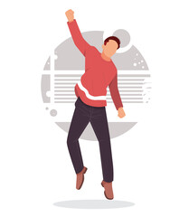 portrait of a cheerful man jumping, vector illustration